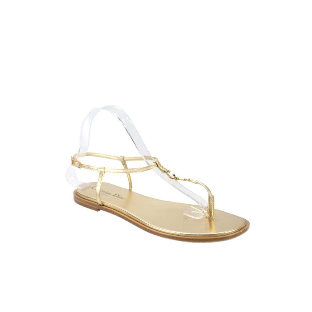 Christian Dior Womens Laminated Calfskin C'est Dior Sandals Gold Size 9